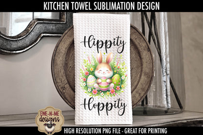 Easter Bunny With Decorated Eggs - Kitchen Towel Sublimation Designs