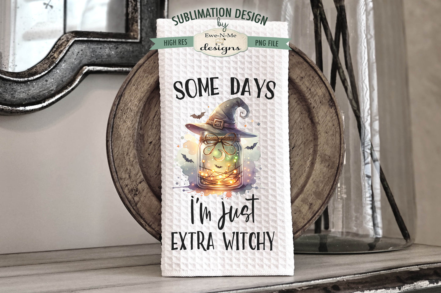 Halloween Witch Mason Jars - Kitchen Towel Sublimation Designs