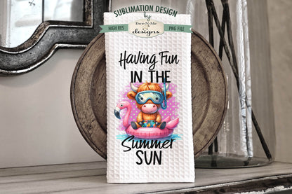 Summer Highland Cows Swimming Pool - Kitchen Towel Sublimation Designs
