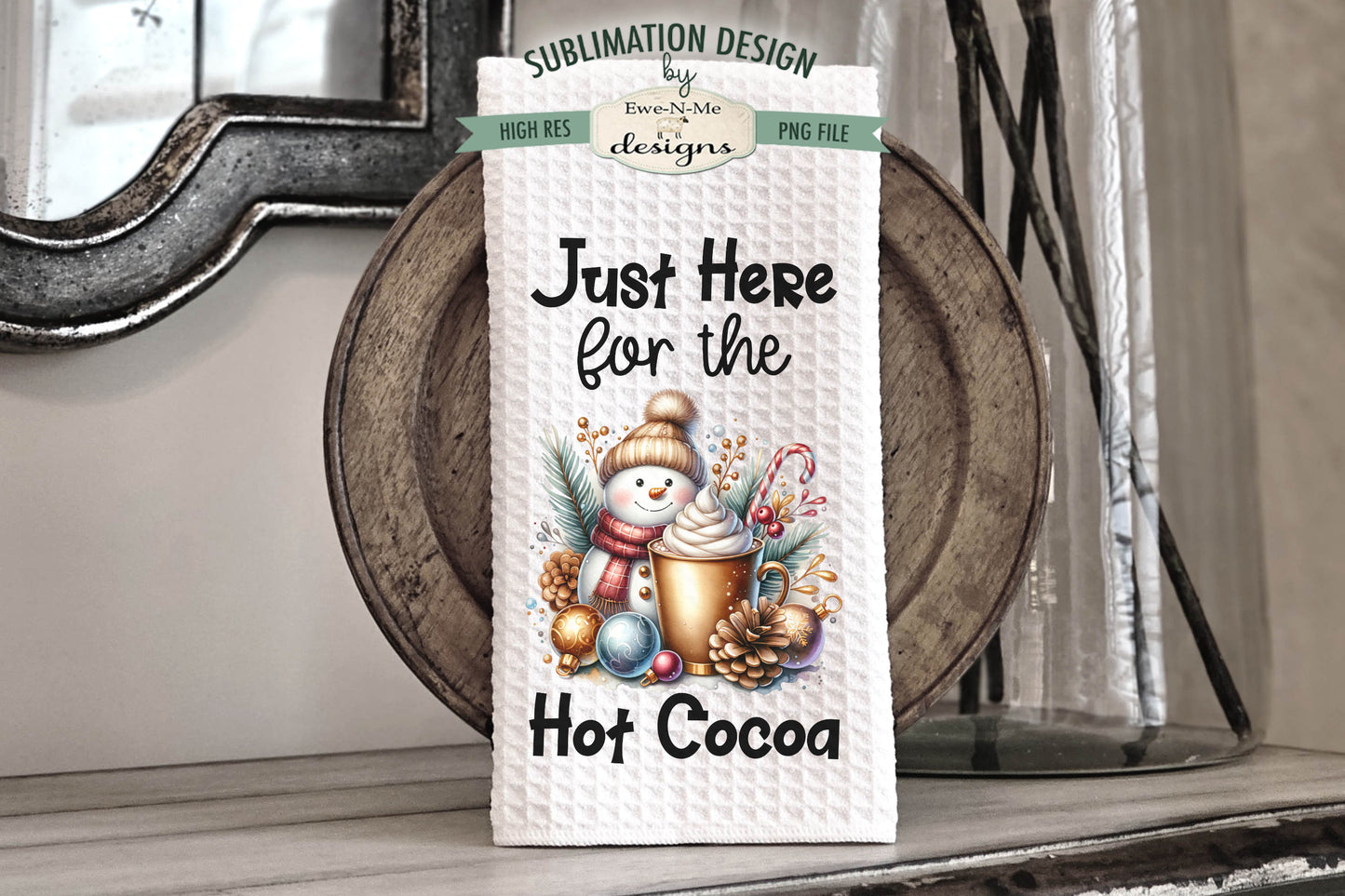 Snowman and Reindeer Cocoa Mugs - Kitchen Towel Sublimation Designs