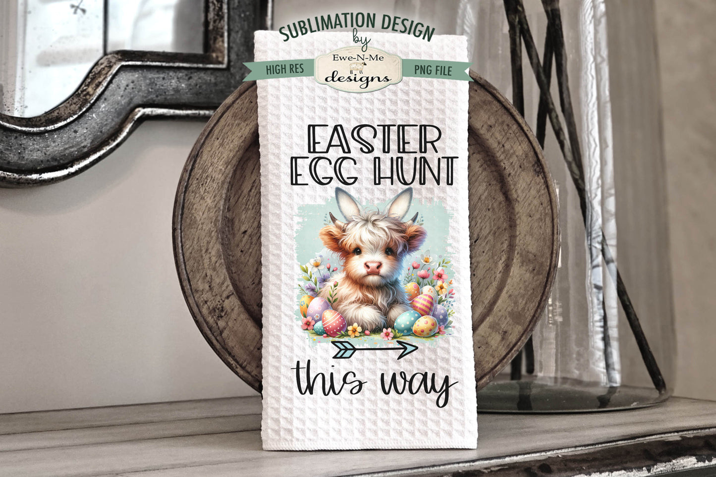 Easter Highland Cows Bunny Ears - Kitchen Towel Sublimation Designs