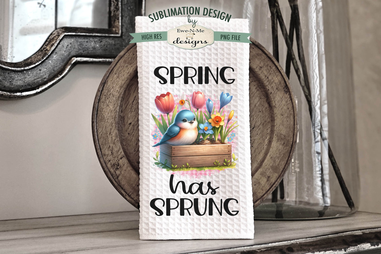 Spring Flowers and Birds - Kitchen Towel Sublimation Designs