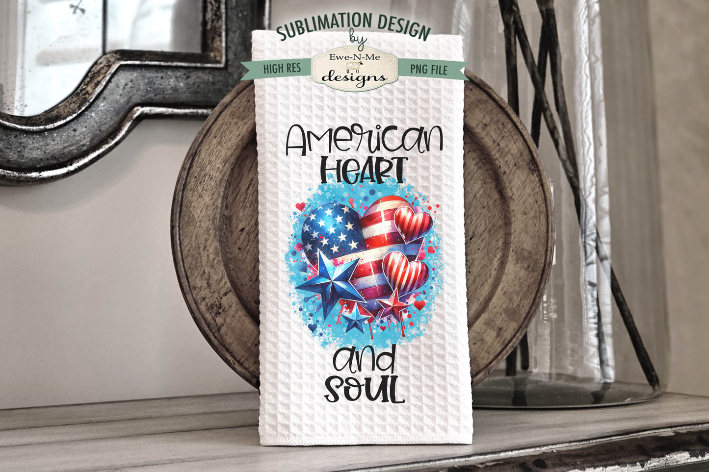 Patriotic Hearts and Stars - Kitchen Towel Sublimation Designs