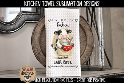 Valentine Cows Baking Cookies - Kitchen Towel Sublimation Designs