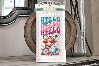 Valentine Highland Hello Love - Kitchen Towel Sublimation Designs