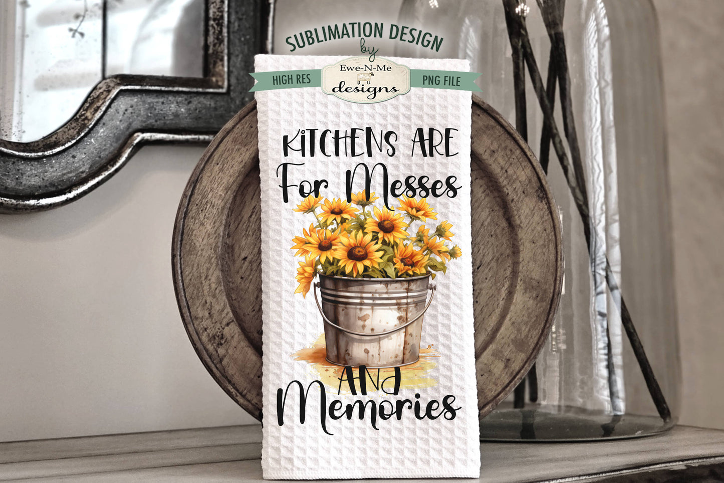 Rustic Flowers In Buckets - Bundle of 5 - Kitchen Towel Sublimation Designs
