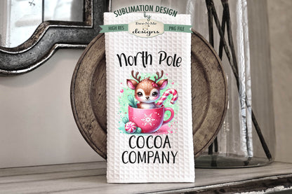 North Pole Reindeer Blue Pink Mugs - Kitchen Towel Sublimation Designs