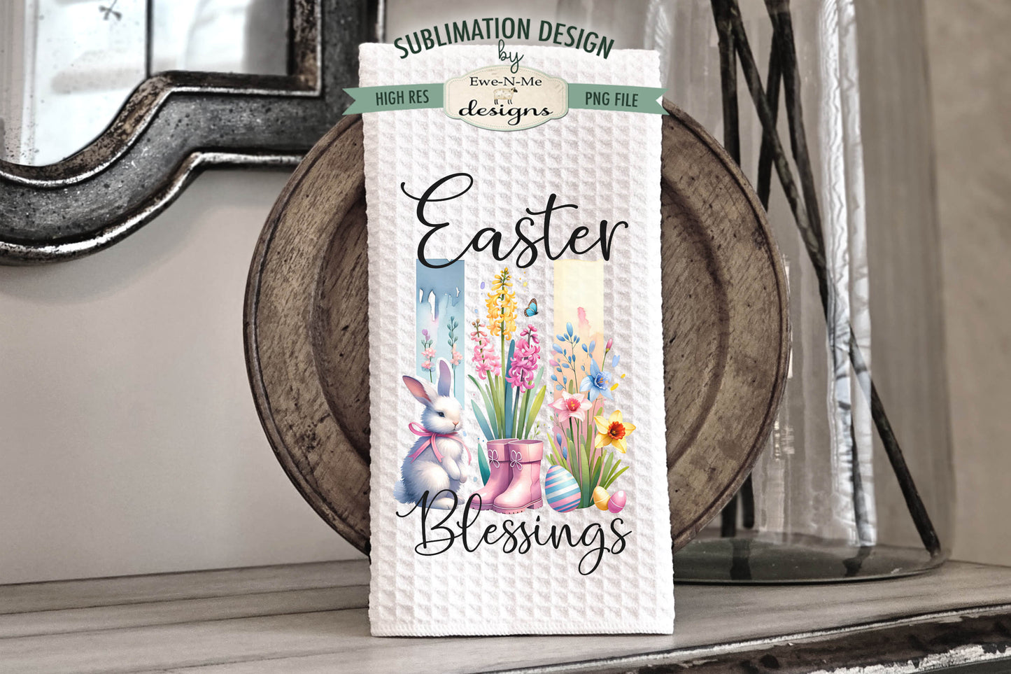 Easter Brush Stroke Spring Flowers - Kitchen Towel Sublimation Designs