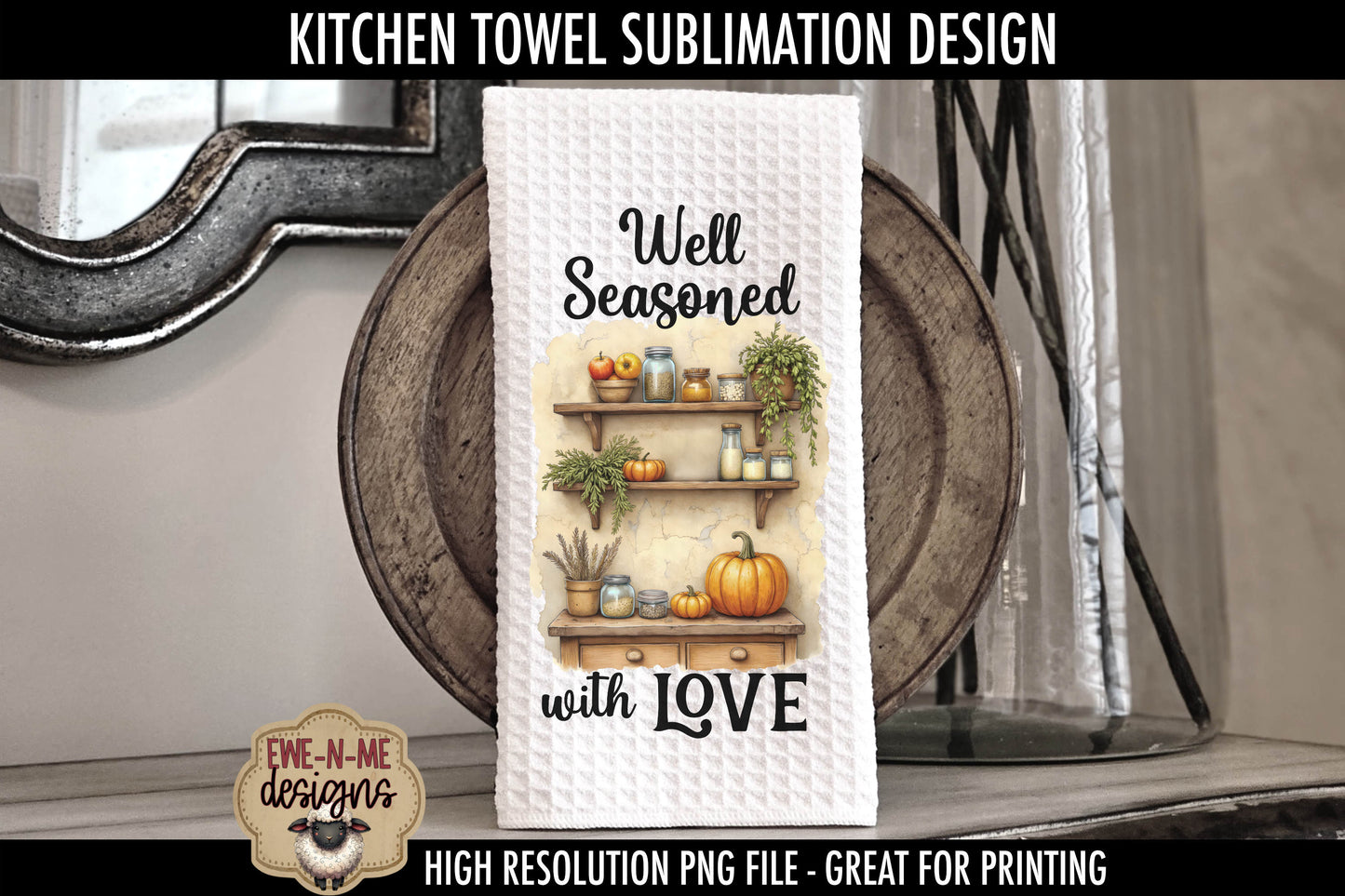 Fall Kitchen Shelves Pumpkins - Kitchen Towel Sublimation Designs