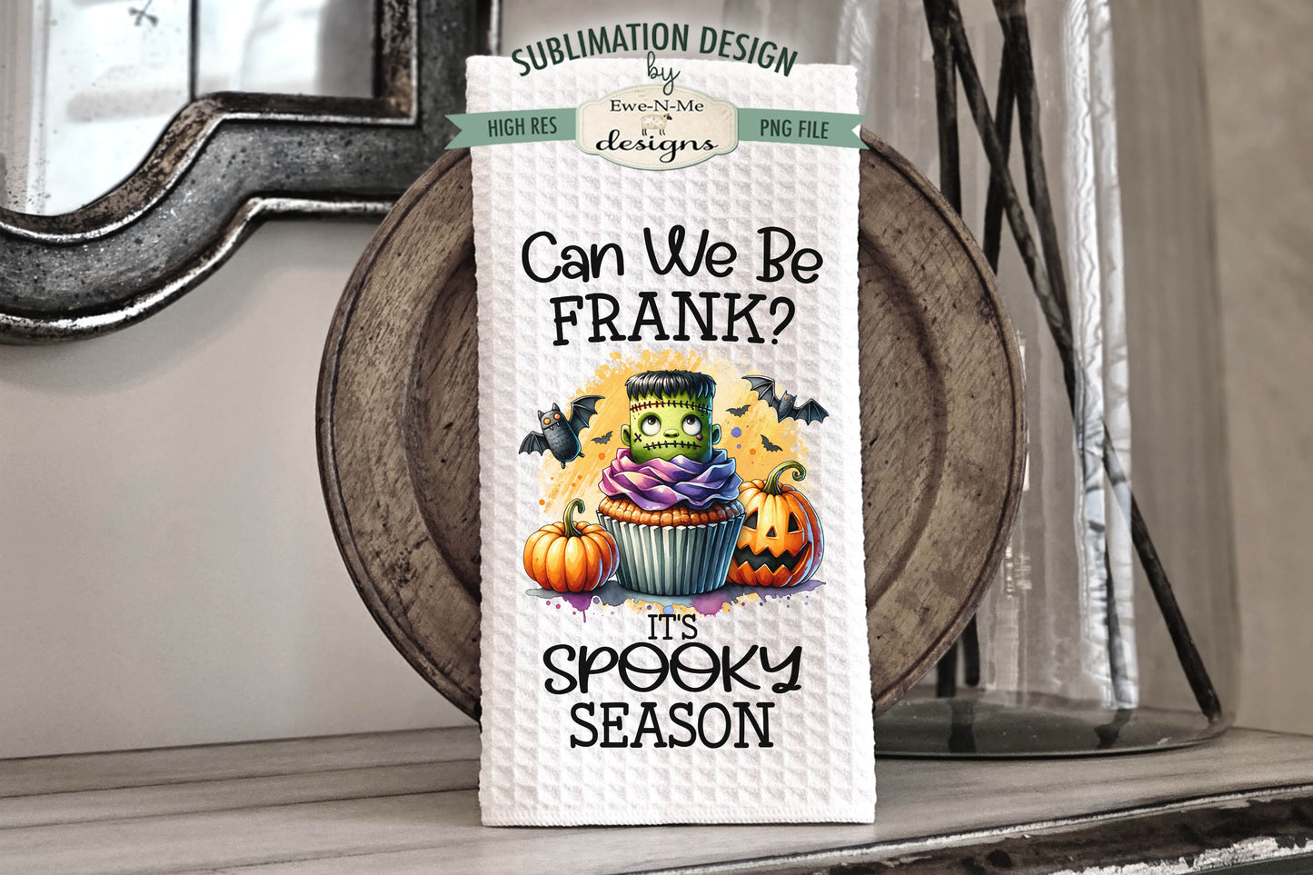 Halloween Frankenstein Cupcakes - Kitchen Towel Sublimation Designs