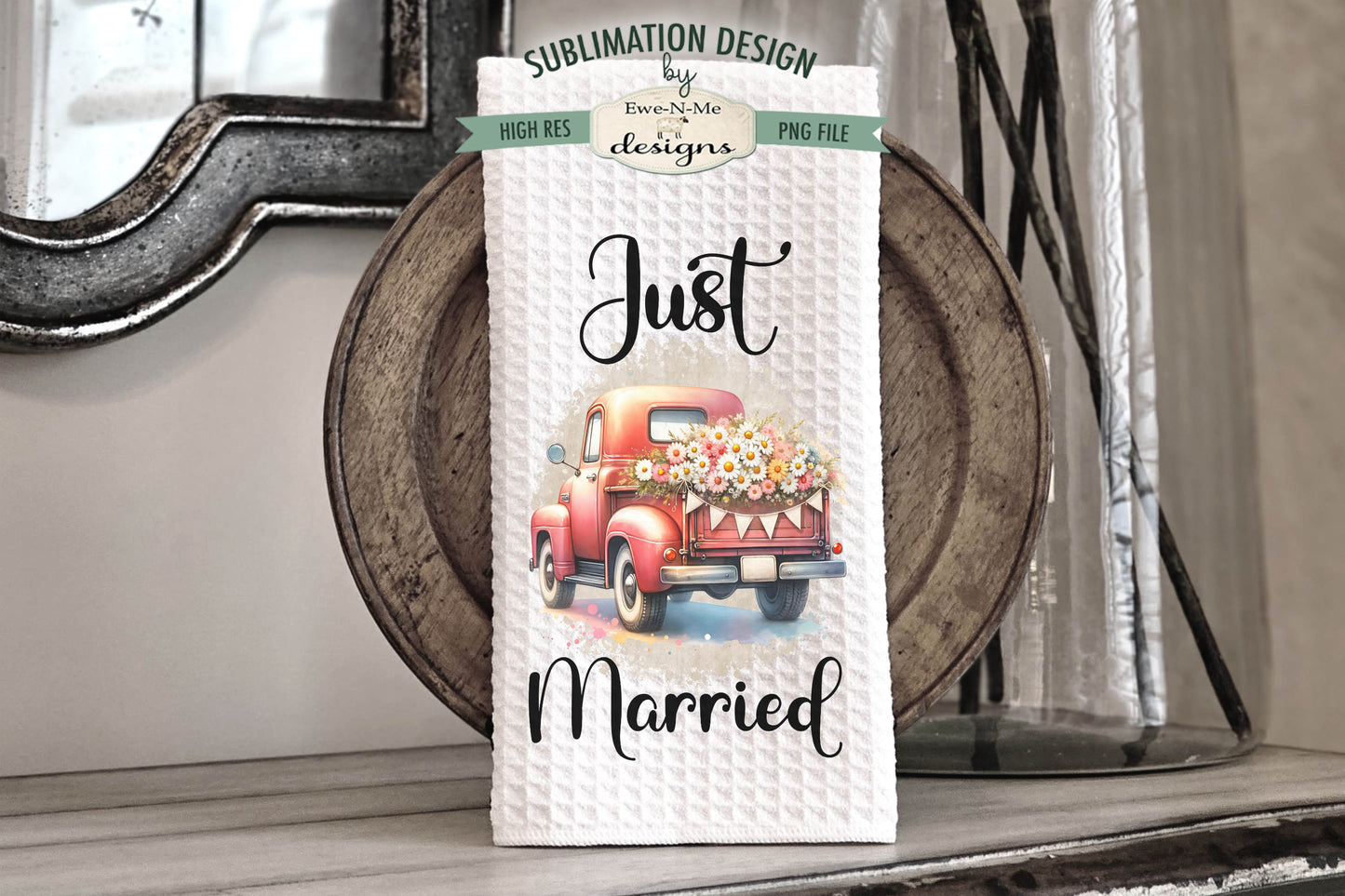 Just Married Wedding Trucks - Kitchen Towel Sublimation Designs