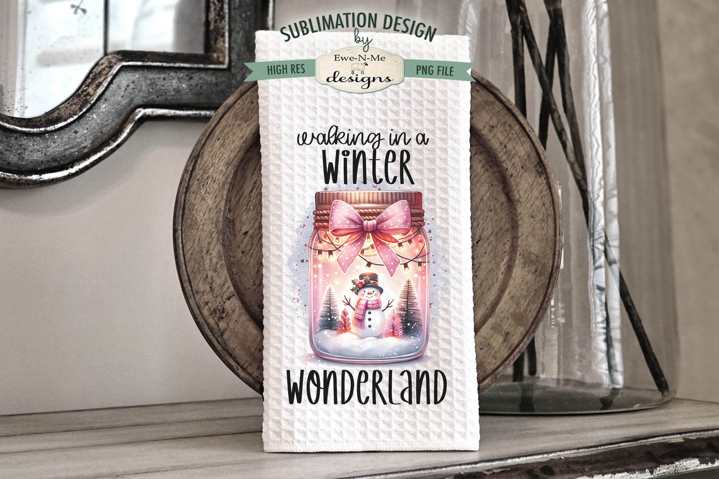 Pink Snowman Jars - Kitchen Towel Sublimation Designs