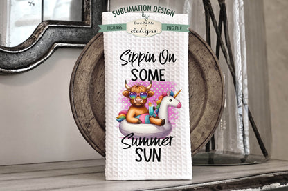 Summer Highland Cows Swimming Pool - Kitchen Towel Sublimation Designs
