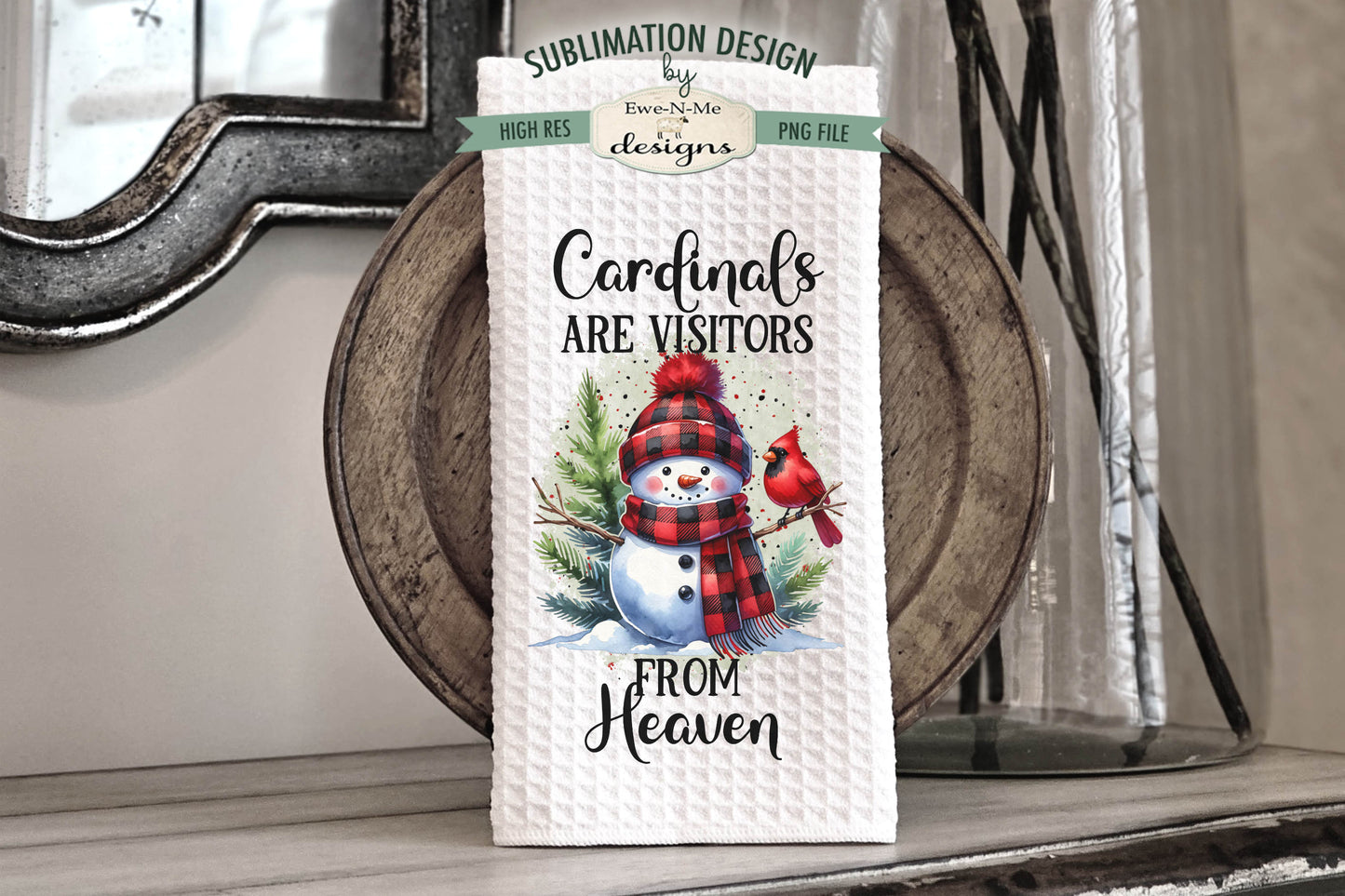 Snowman & Cardinals Red Buffalo Plaid - Kitchen Towel Sublimation Designs