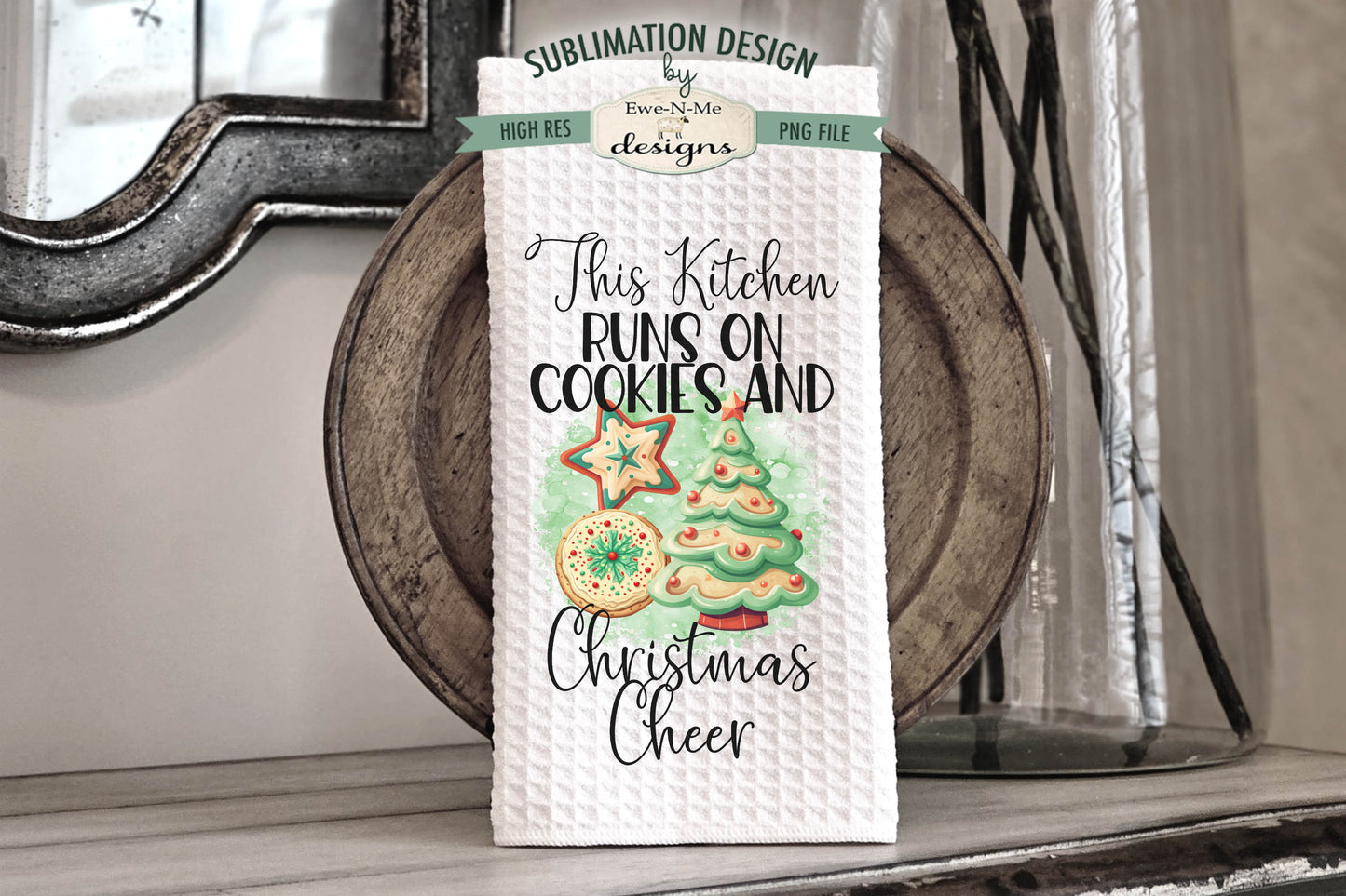 Christmas Cheer Cookies Green - Kitchen Towel Sublimation Designs