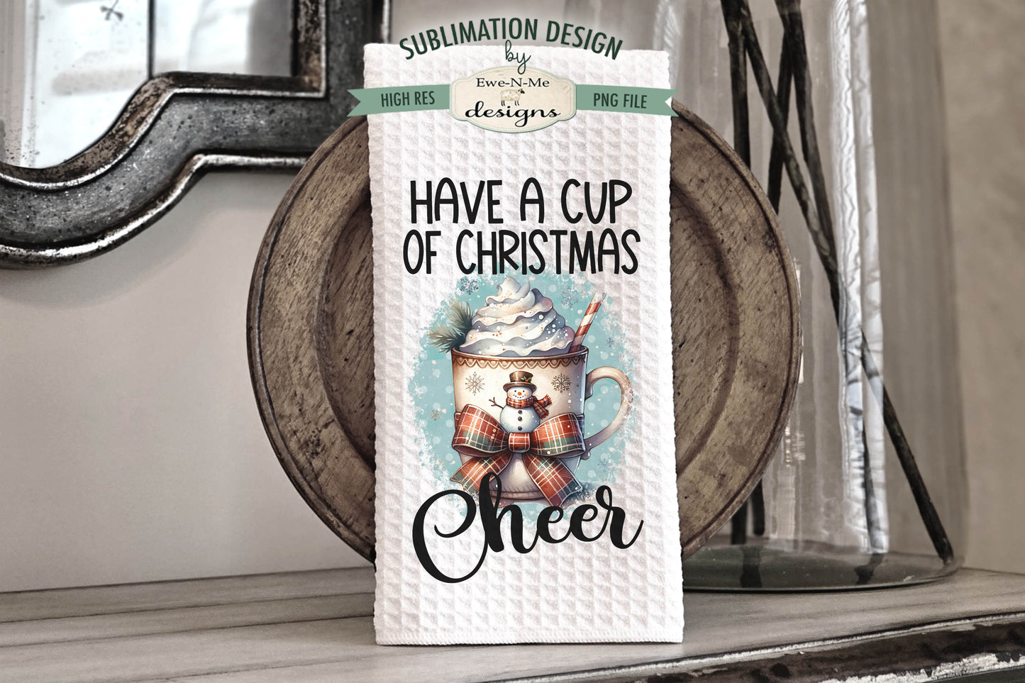 Christmas Cheer Snowman Mugs - Kitchen Towel Sublimation Designs
