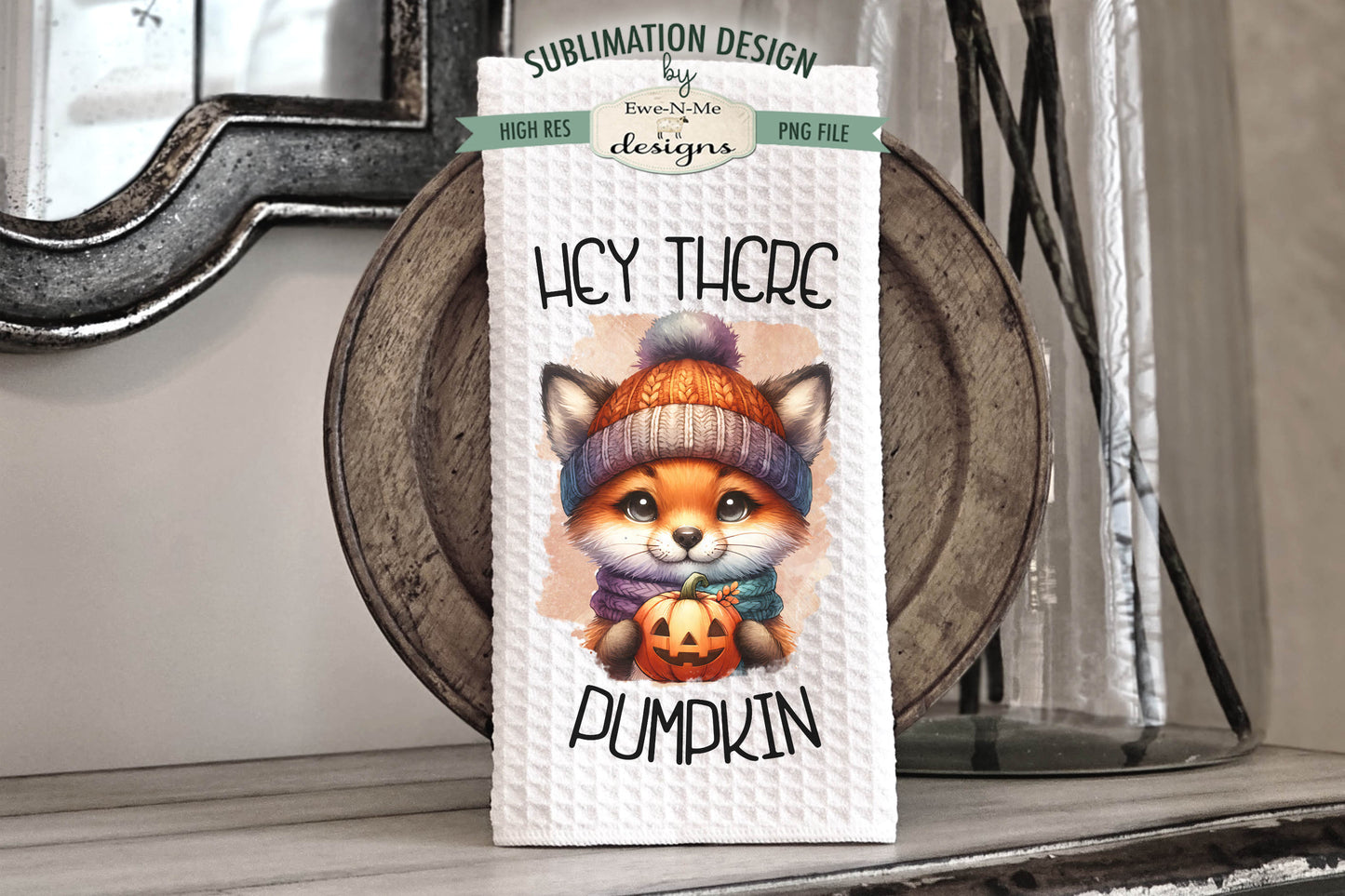 Halloween Fox with Jack O Lantern - Kitchen Towel Sublimation Designs