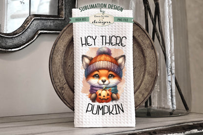 Halloween Fox with Jack O Lantern - Kitchen Towel Sublimation Designs