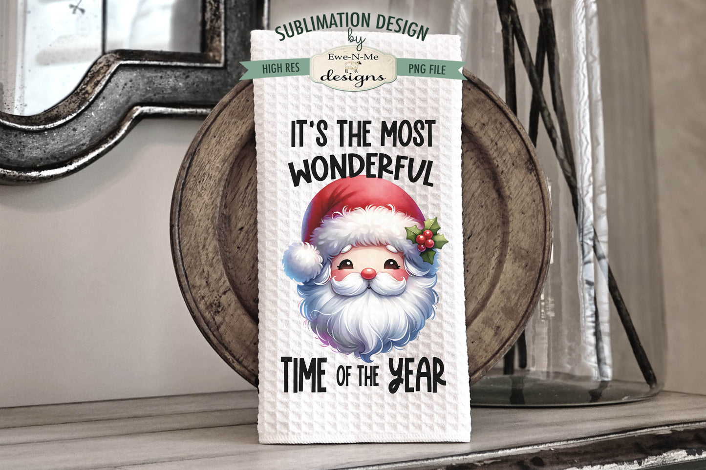 Santa Face with Fluffy Beard - Kitchen Towel Sublimation Designs