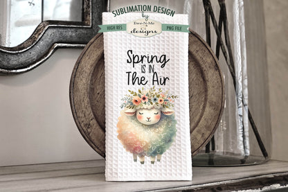 Cute Spring Sheep with Flowers - Kitchen Towel Sublimation Designs