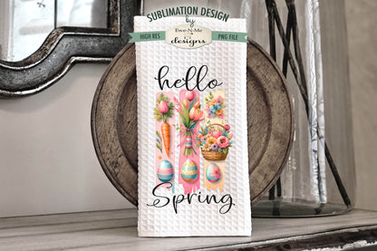 Easter Brush Stroke Bunny Flowers - Kitchen Towel Sublimation Designs