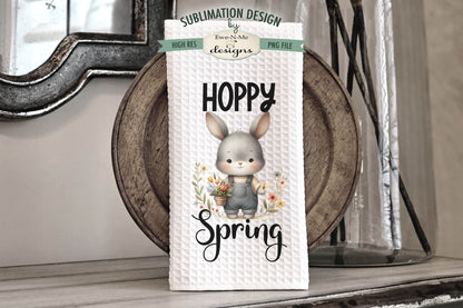 Spring Easter Bunny in Overalls - Kitchen Towel Sublimation Designs