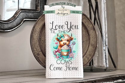 Valentine Highland Cows with Bows - Kitchen Towel Sublimation Designs