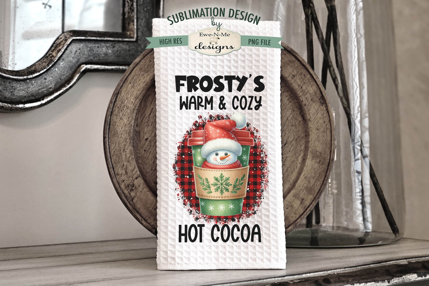 Snowman Hot Cocoa Cups - Kitchen Towel Sublimation Designs