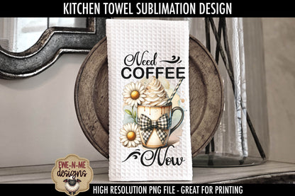 Coffee Mug Plaid Bow Daisy -  Kitchen Towel Sublimation Designs