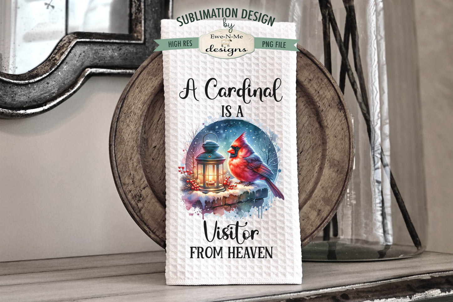 Cardinals and Lanterns - Kitchen Towel Sublimation Designs