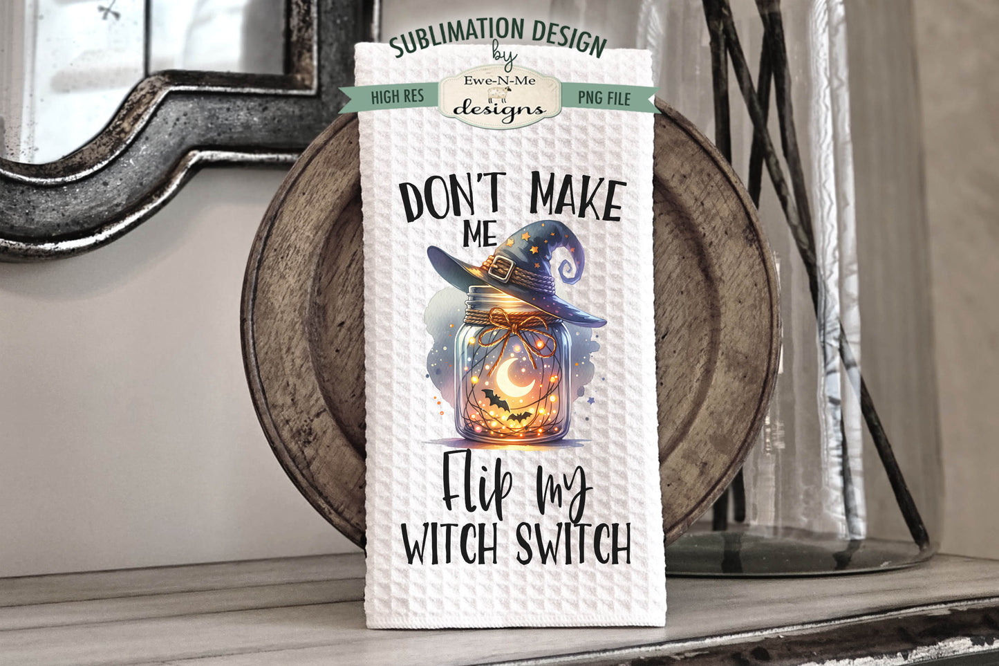 Halloween Witch Mason Jars - Kitchen Towel Sublimation Designs