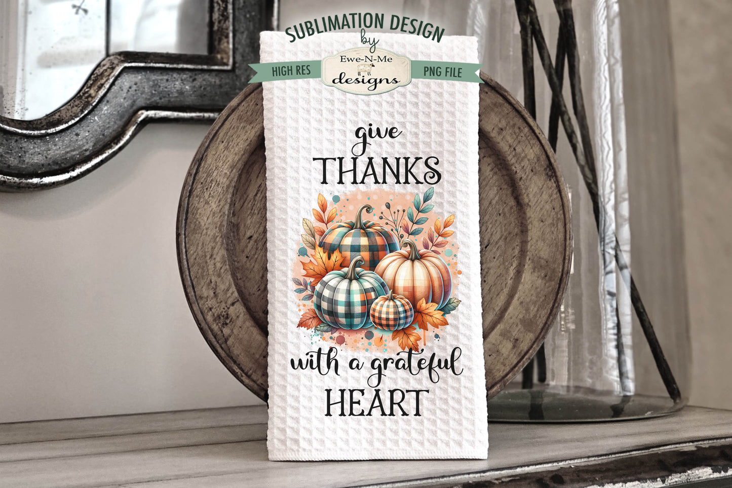 Plaid Pumpkins Fall Harvest - Kitchen Towel Sublimation Designs