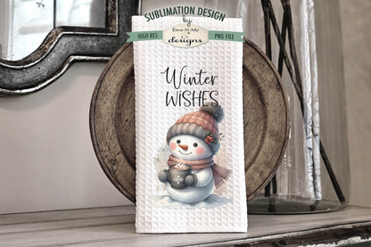 Muted Snowman with Mugs - Kitchen Towel Sublimation Designs