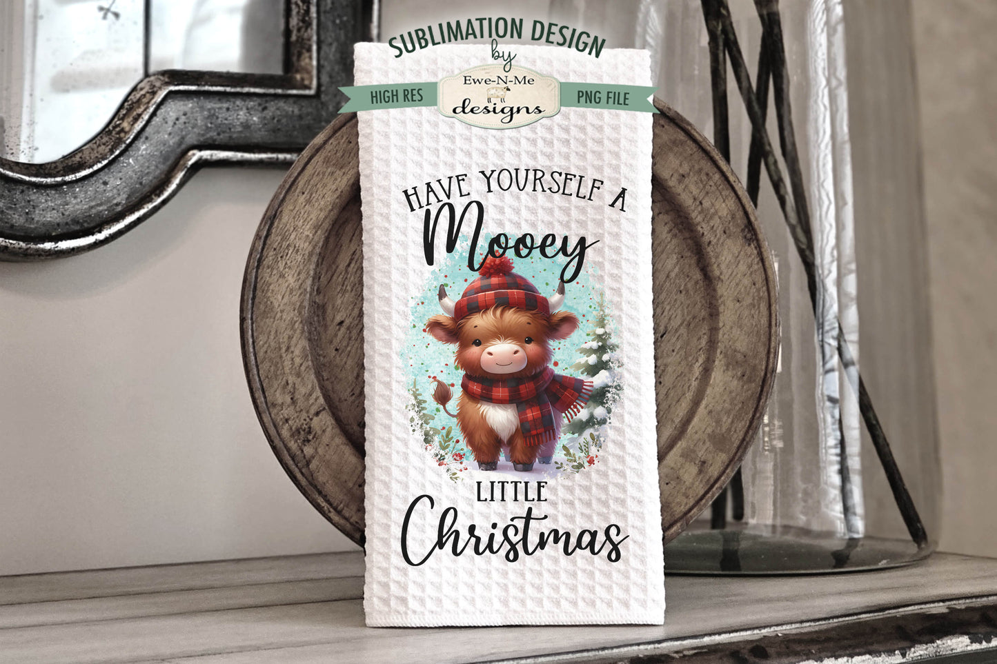 Christmas Mooey Highland Cows - Kitchen Towel Sublimation Designs