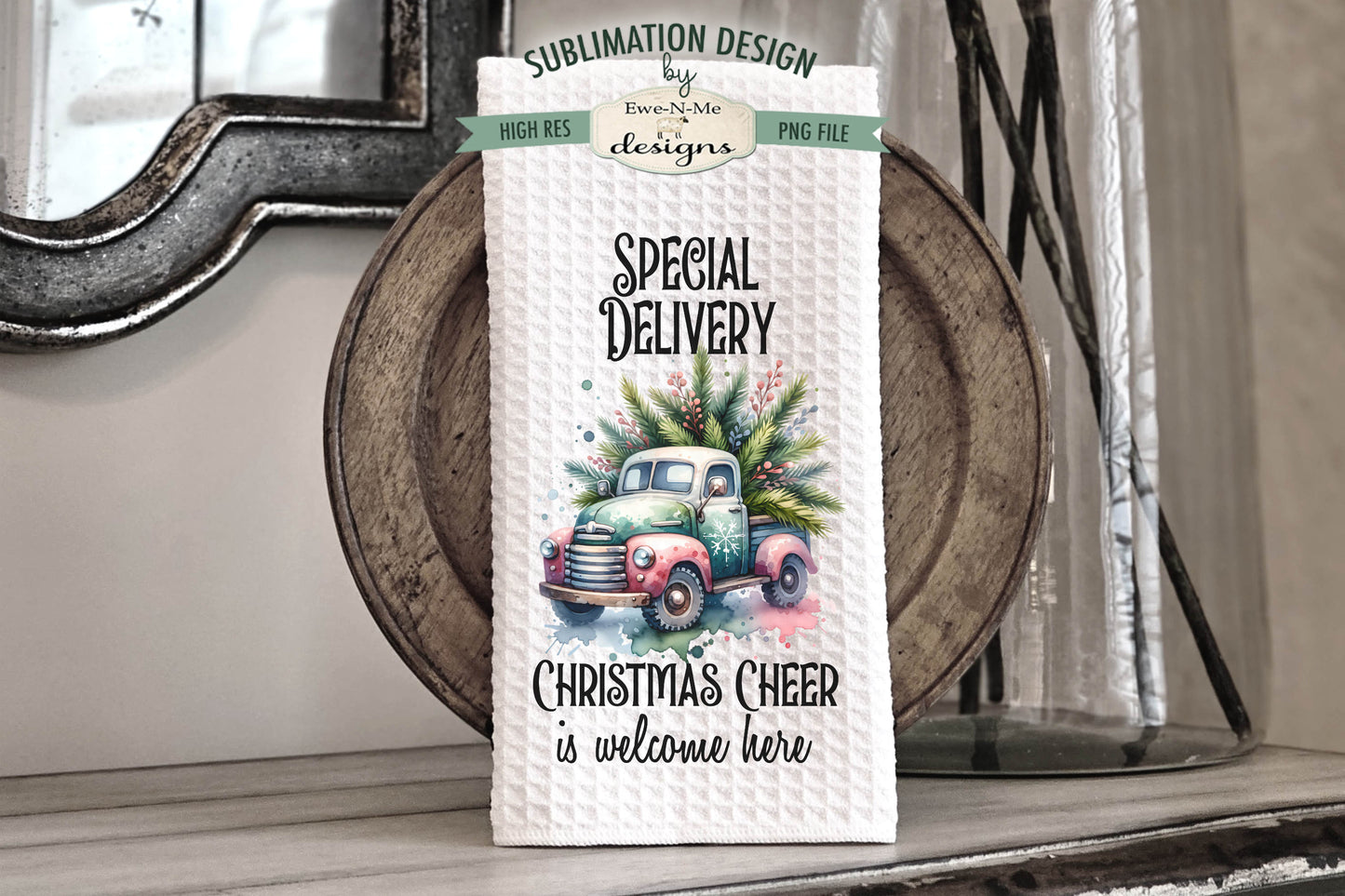Holiday Trucks Delivery  - Kitchen Towel Sublimation Designs