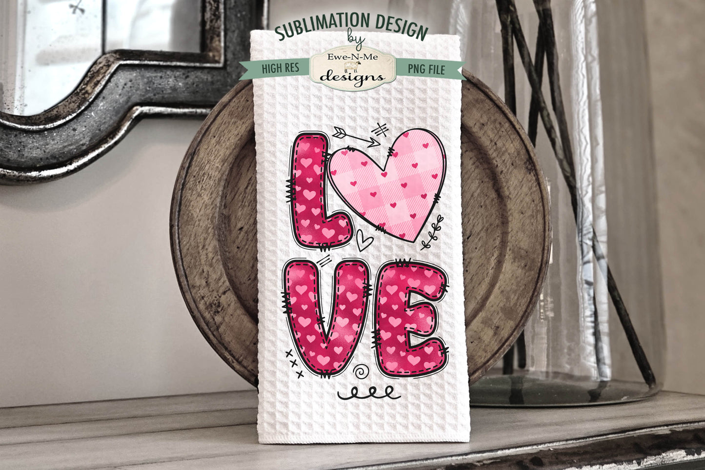 Valentine Love Hearts and Doodle Letters - Kitchen Towel Sublimation Designs