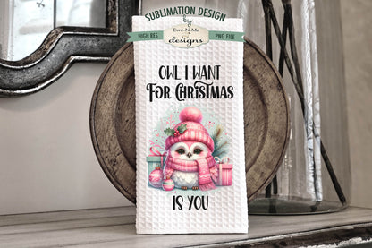 Pink Christmas Holiday Owls  - Kitchen Towel Sublimation Designs
