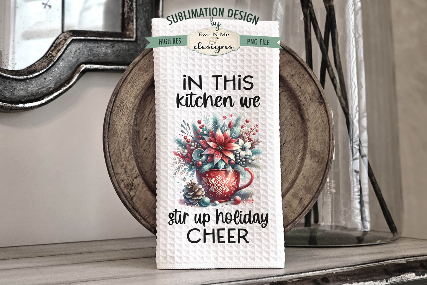 Poinsettia Cocoa Mugs - Kitchen Towel Sublimation Designs