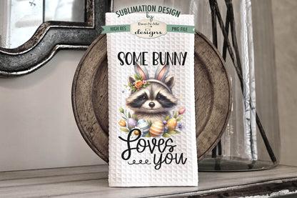 Easter Raccoon with Bunny Ears - Kitchen Towel Sublimation Designs