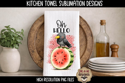 Crows and Watermelon - Hello - Kitchen Towel Sublimation Designs