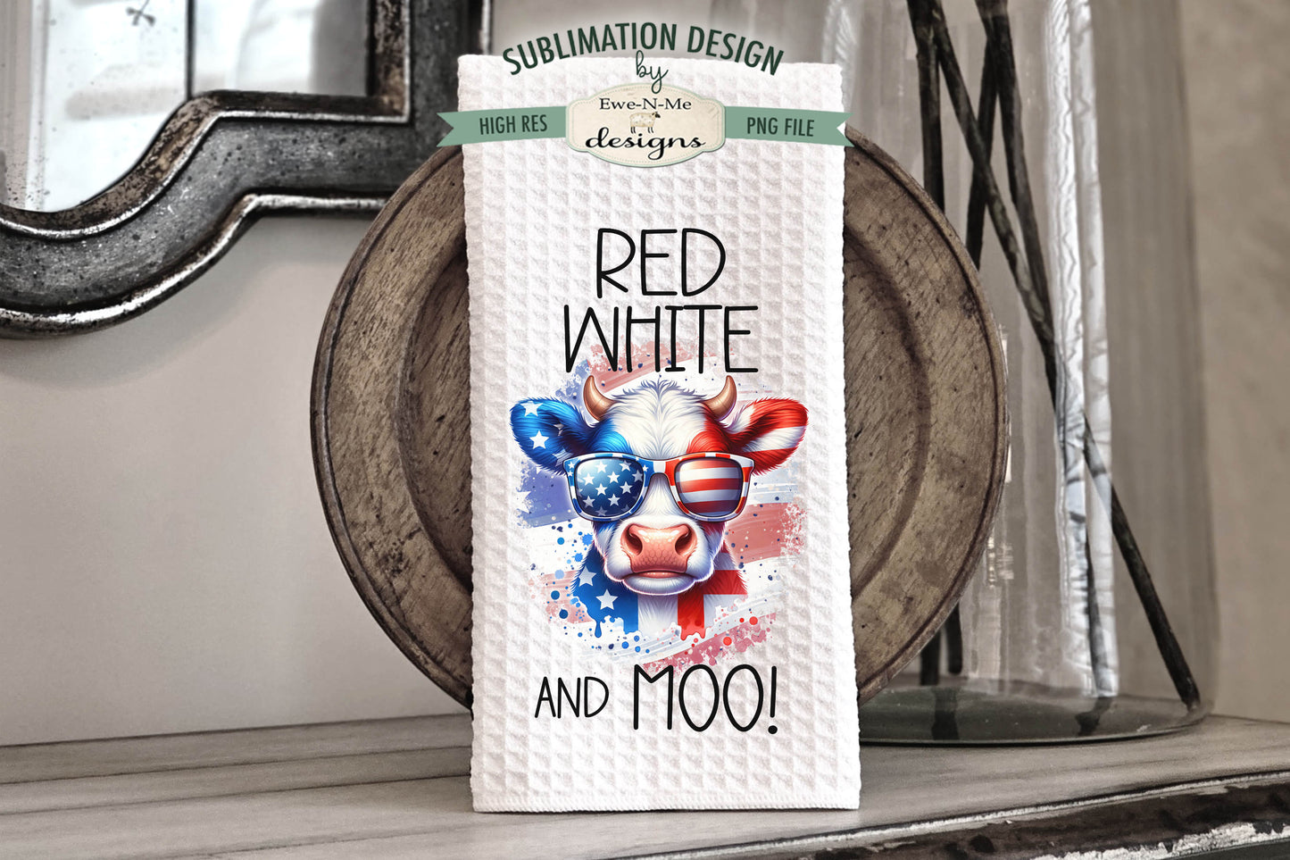 Patriotic Cows in Sunglasses - Kitchen Towel Sublimation Designs
