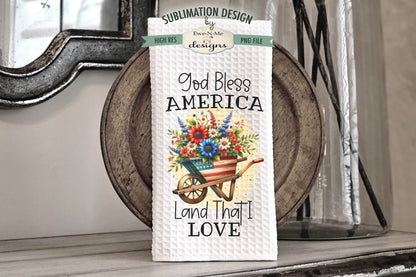 Patriotic Flowers in Wheelbarrows - Kitchen Towel Sublimation Designs