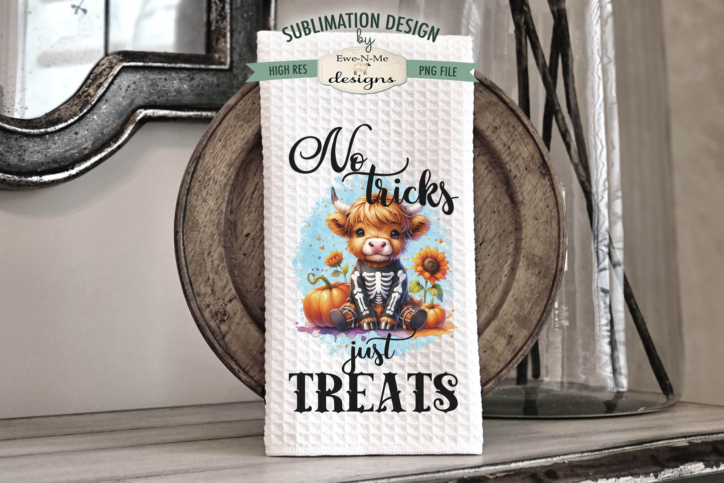Halloween Highland Cow Skeleton - Kitchen Towel Sublimation Designs