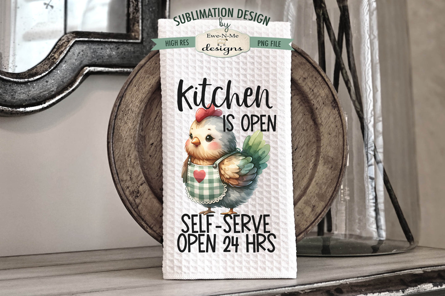 Funny Sassy Chickens in Aprons - Kitchen Towel Sublimation Designs