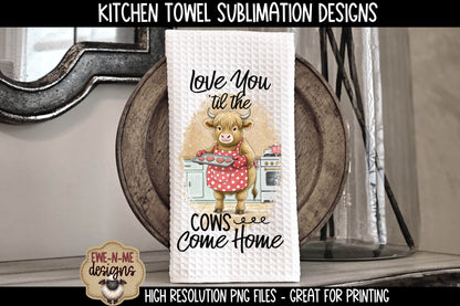 Valentine Highland Cows Baking Cookies - Kitchen Towel Sublimation Designs