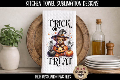 Halloween Highland Cows with Spiders - Kitchen Towel Sublimation Designs