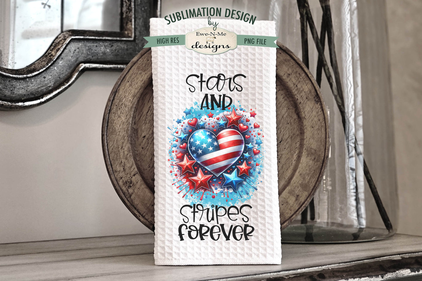 Patriotic Hearts and Stars - Kitchen Towel Sublimation Designs