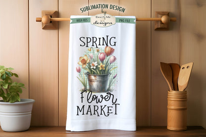 Spring Flowers in Rustic Buckets - Kitchen Towel Sublimation Designs
