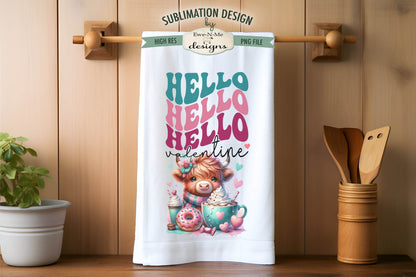 Valentine Highland Hello Love - Kitchen Towel Sublimation Designs
