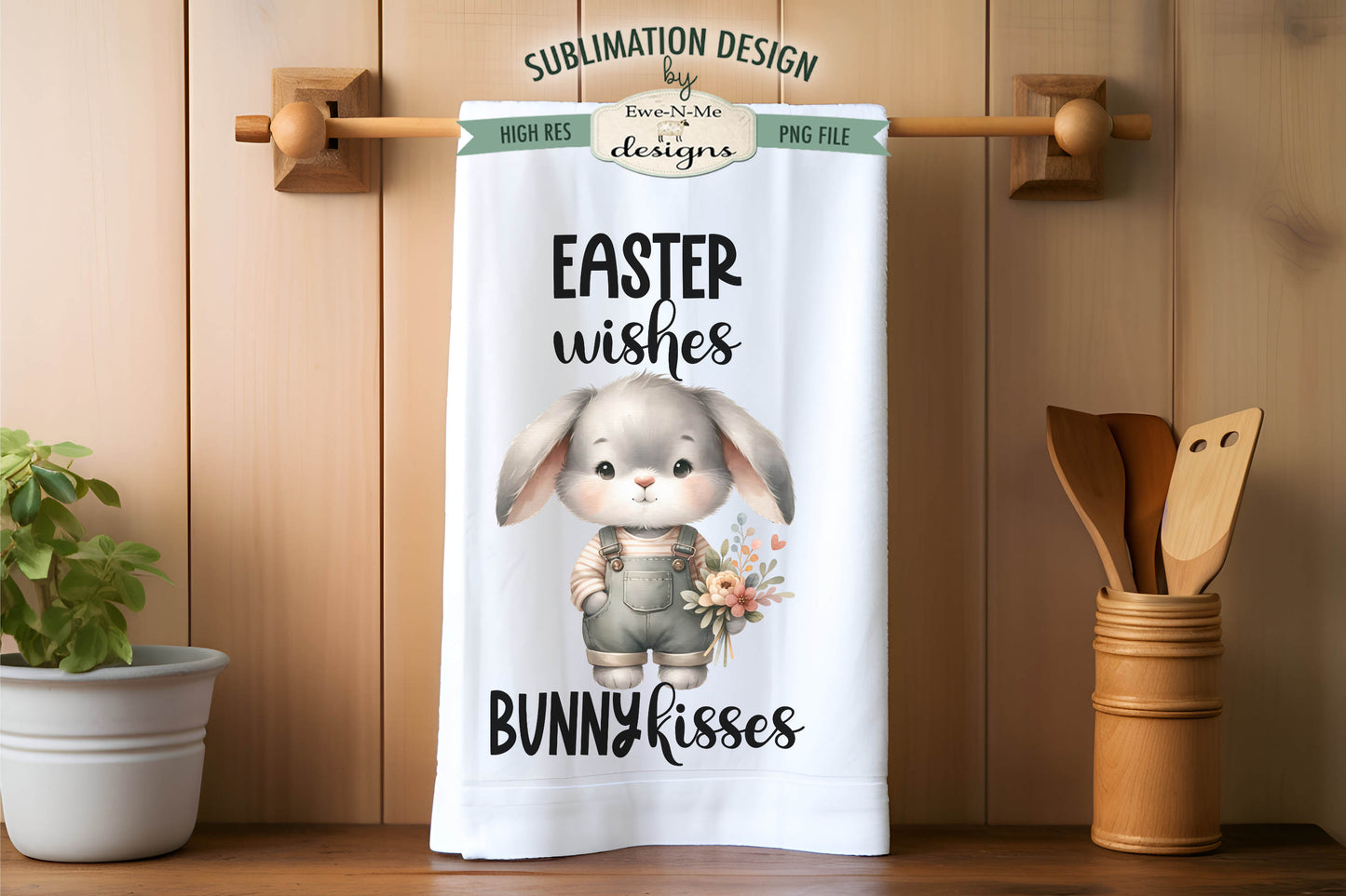 Spring Easter Bunny in Overalls - Kitchen Towel Sublimation Designs